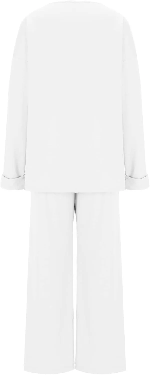 Womens Sets 2 Piece Outfits Comfy Baggy Long Sleeve Oversized Sweatshirt With Wide Leg Pants Tracksuit Fall Sweatsuit