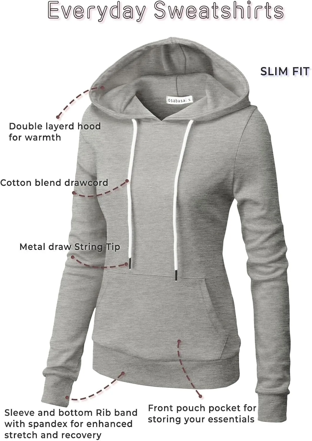 Women's Slim Fit Pullover Hoodie Lightweight Long Sleeve Kangaroo Pocket Basic Casual wear