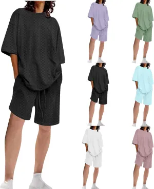 Womens Summer Beach Vacation Outfits 2024 2 Piece Short Set Oversized Tshirt Bermuda Shorts Matching Lounge Sets
