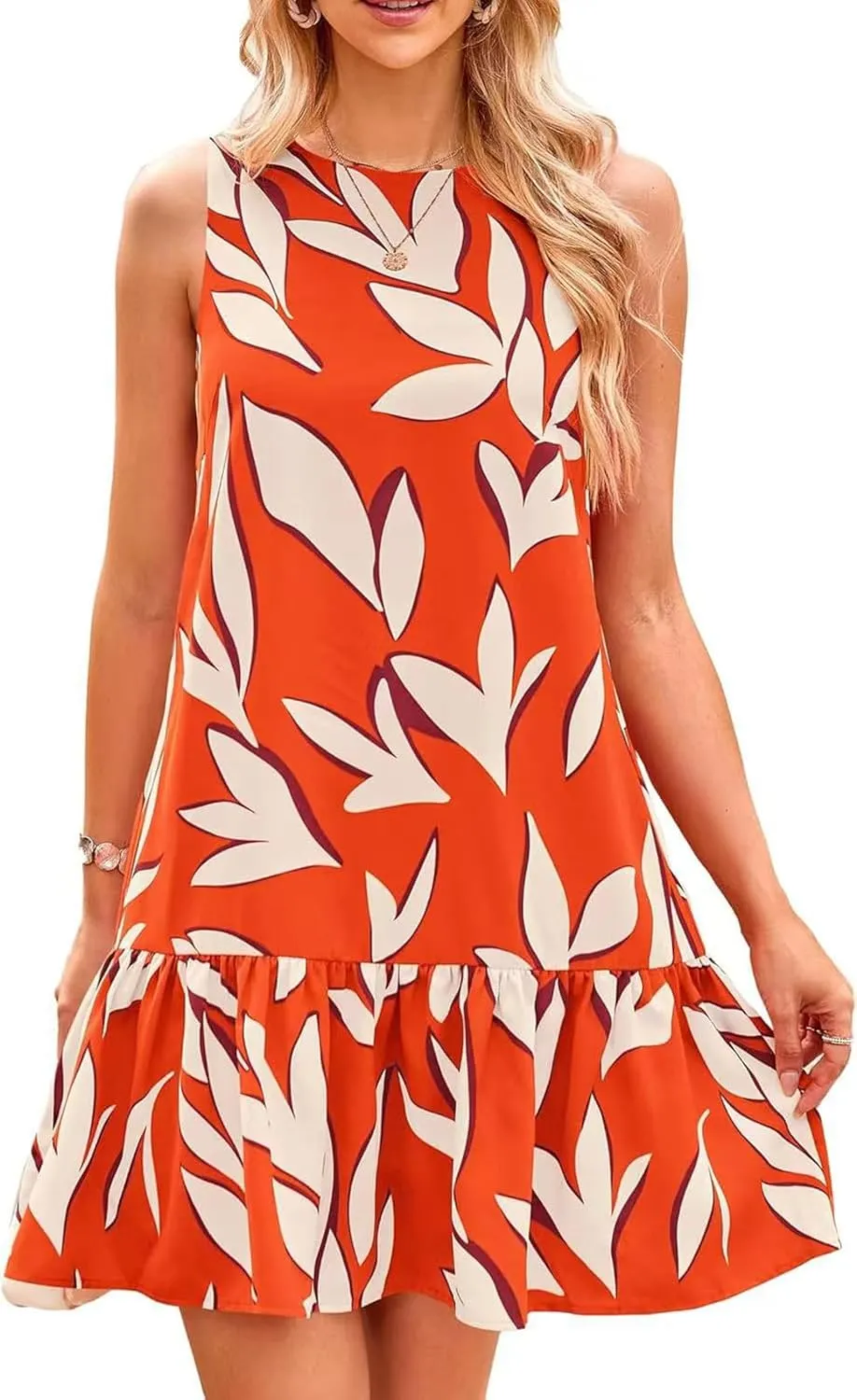 Women's Summer Floral Dress Sleeveless Cut Out Backless Ruffle Hem Boho Dresses Beach Vacation Mini Sundresses