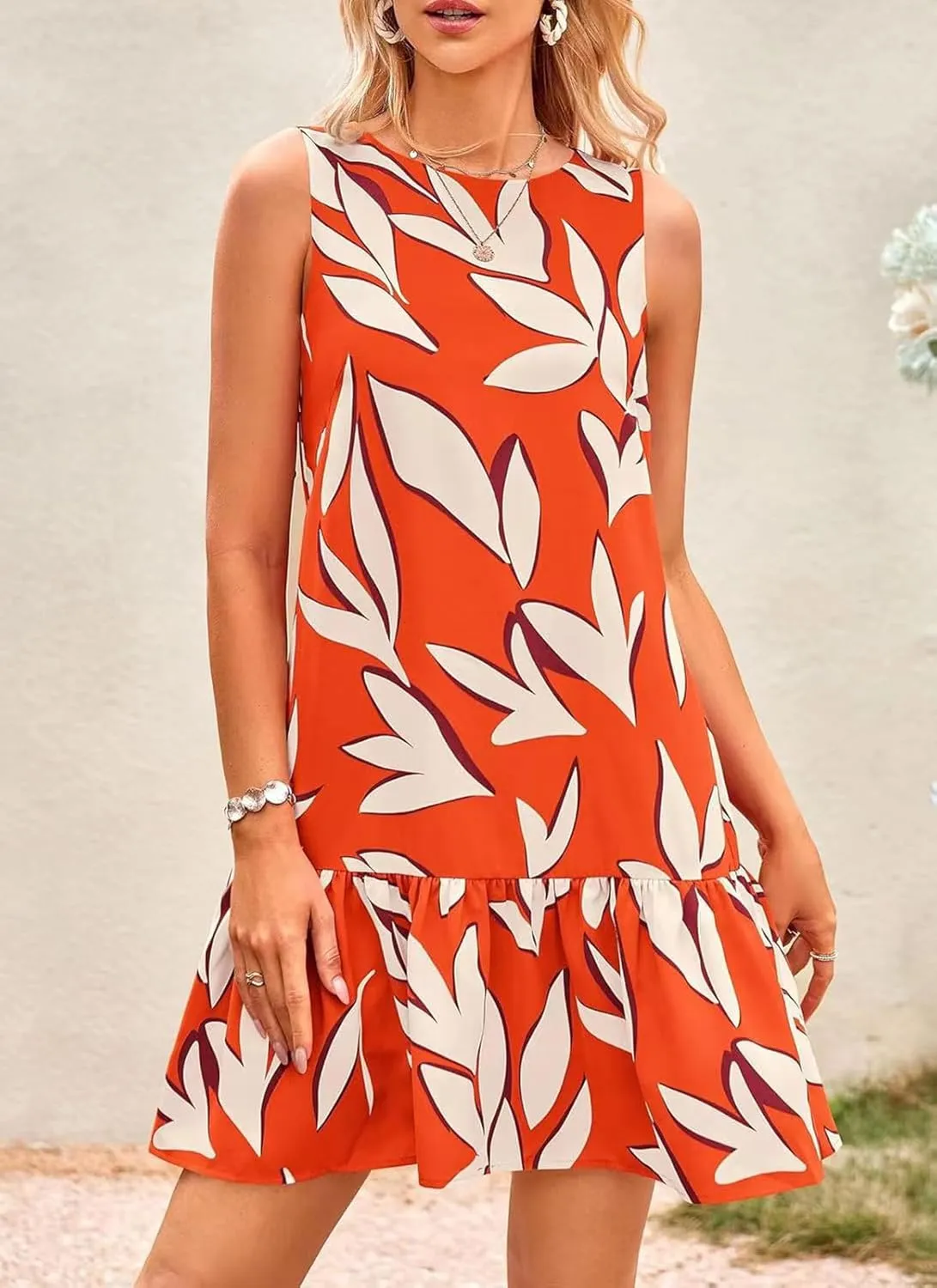 Women's Summer Floral Dress Sleeveless Cut Out Backless Ruffle Hem Boho Dresses Beach Vacation Mini Sundresses