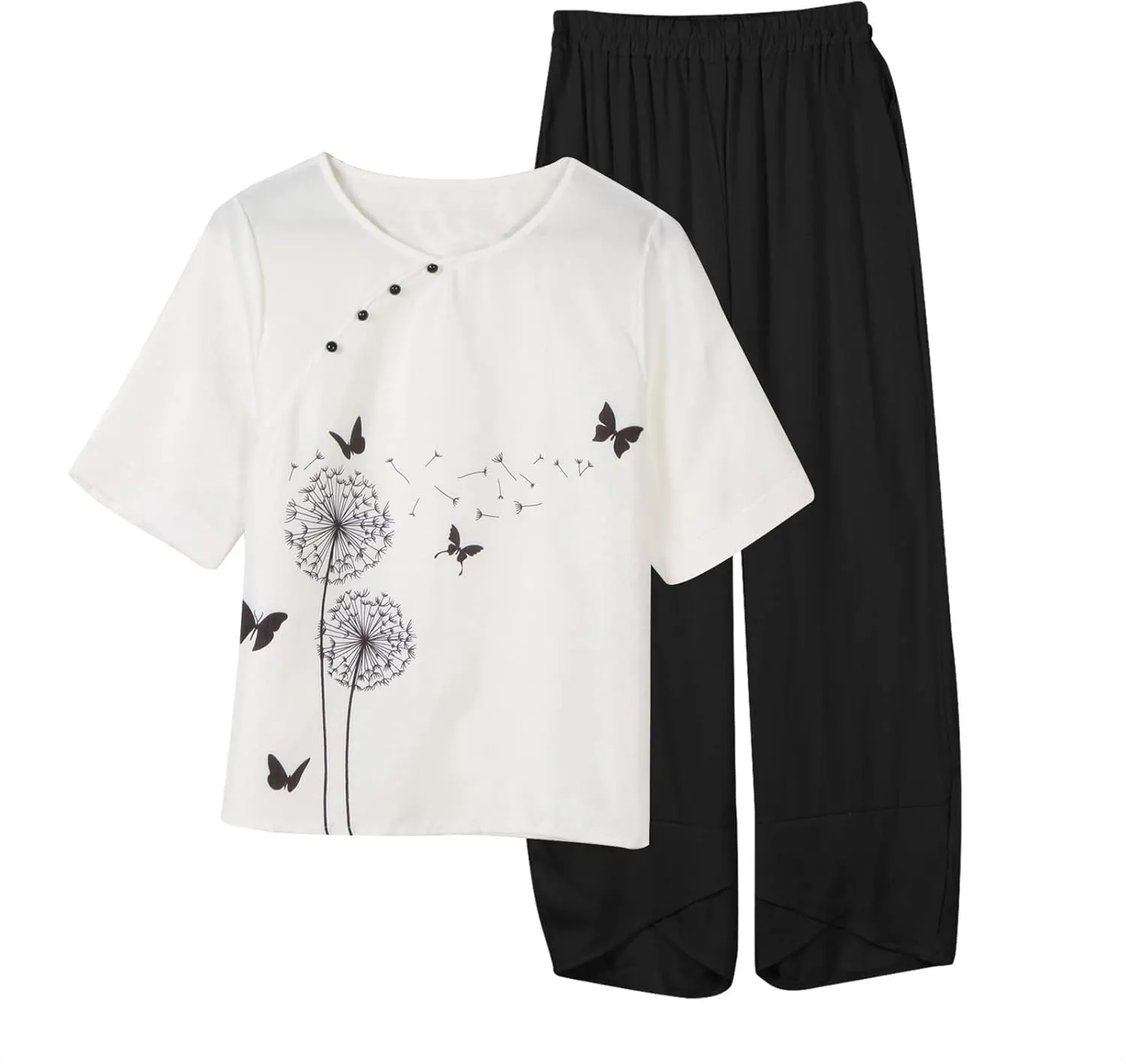 Womens Summer Linen Sets 2 Piece Lounge Sets Half Sleeve T Shirts with Cotton Linen Pants Plus Size Vacation Outfits