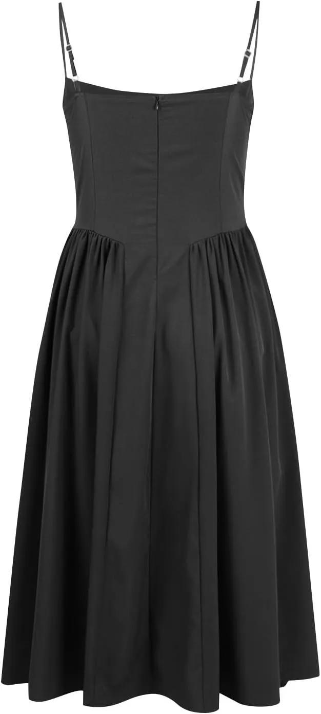 Women's Summer Spaghetti Straps Sleeveless Backless Sundress Flowy Smocked Lace Swing A Line Midi Tank Dress