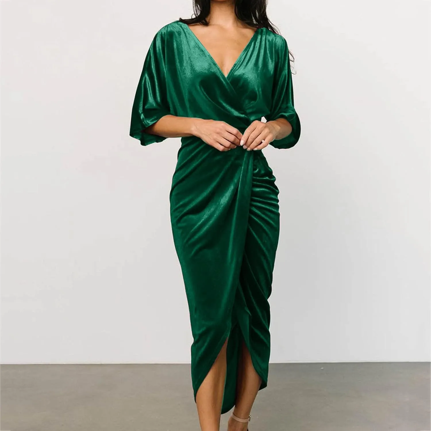 Women's V Neck Sexy Irregular Skirt Evening Dress Gold Velvet Dress Casual Skirts for Women 2024
