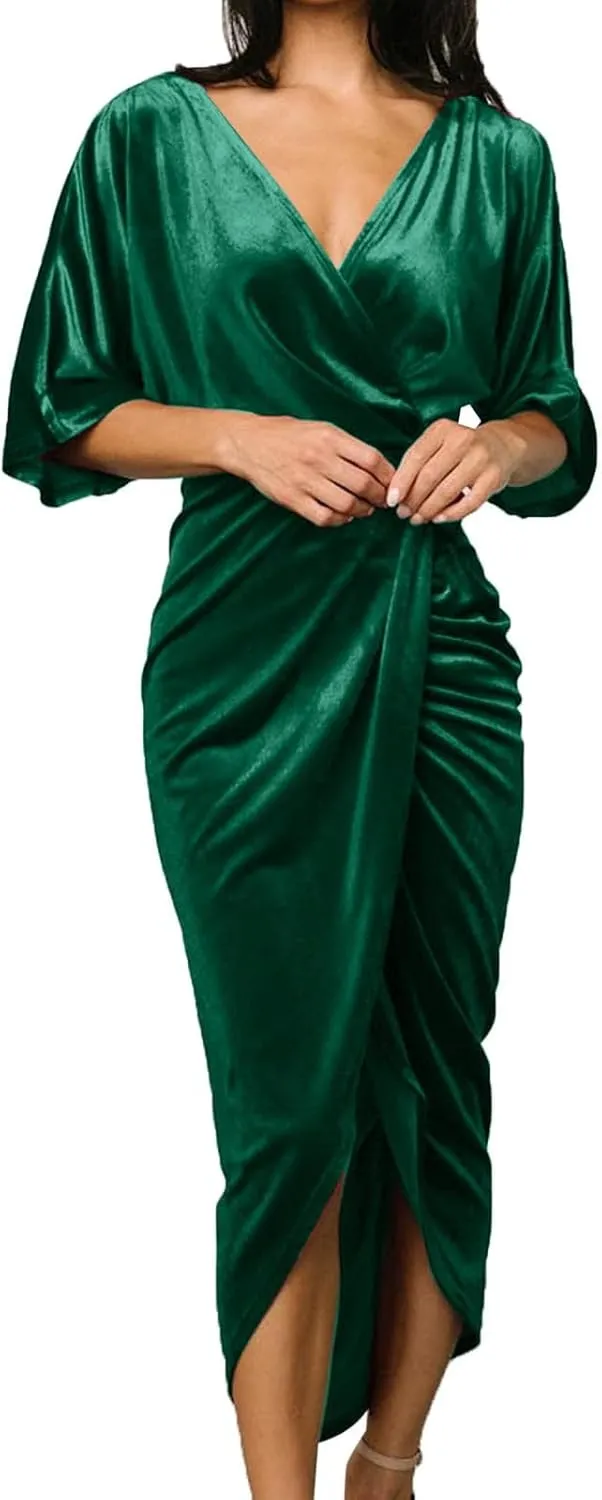 Women's V Neck Sexy Irregular Skirt Evening Dress Gold Velvet Dress Casual Skirts for Women 2024