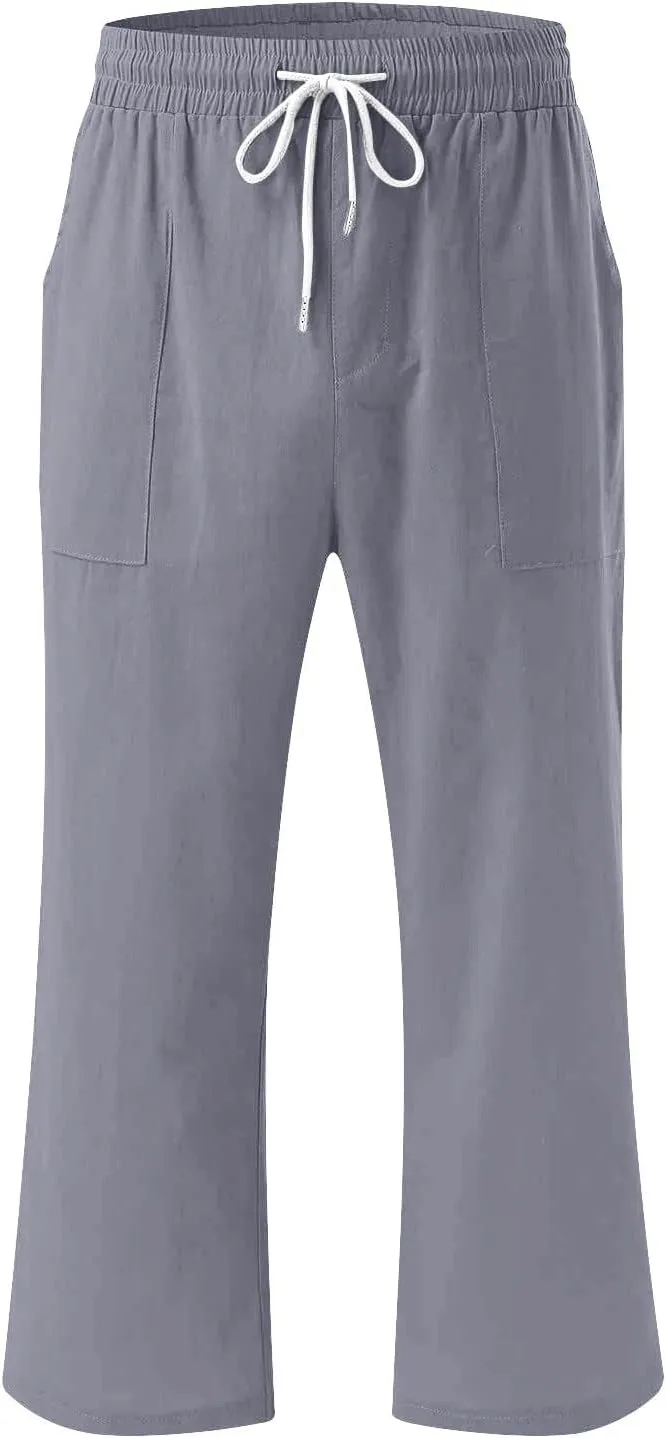 Womens Wide Leg Cotton Linen Pants Summer Casual High Waisted Palazzo Pant Work Tie Knot Trousers with Pocket