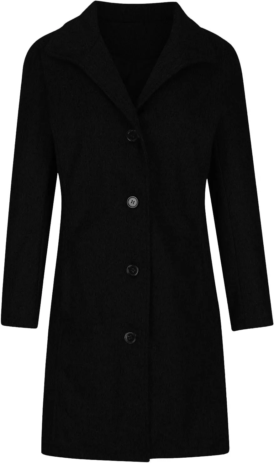 Womens Winter Wool Blend Coat Solid Single Breasted Stand Collar Pea Coat Casual Loose Thicken Warm Trench Coat