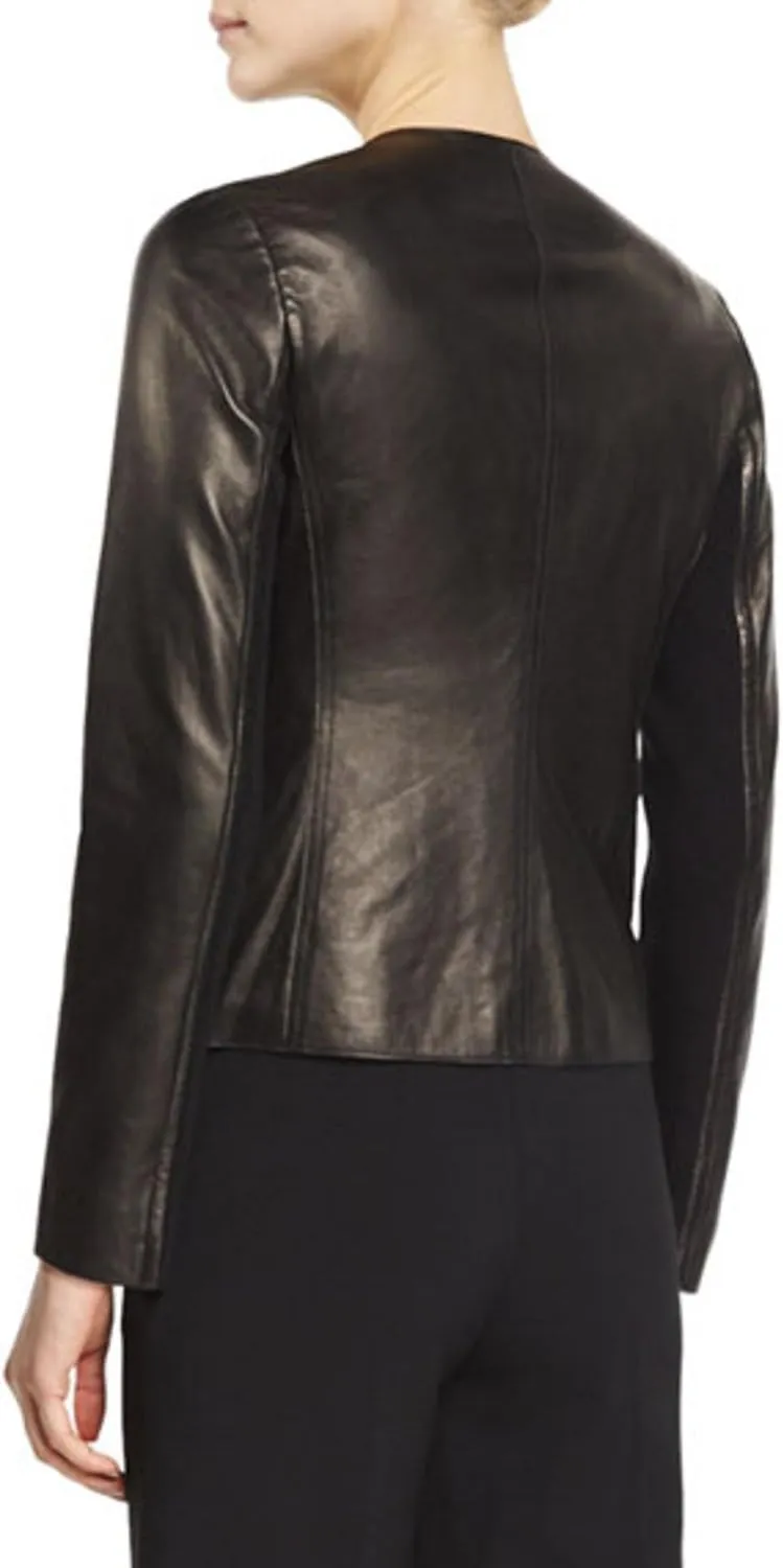 World of Leather Women's Lambskin Genuine Leather Jacket Short Blazer Casual Wear
