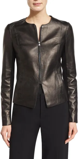 World of Leather Women's Lambskin Genuine Leather Jacket Short Blazer Casual Wear