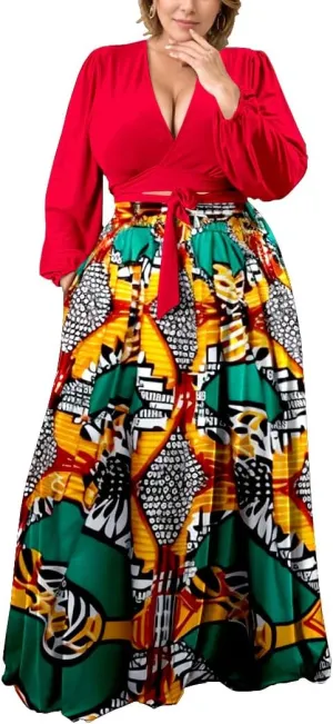 XFT Womens Sexy Plus Size 2 Piece Dress Outfits Long Sleeve Crop Top Long Skirts Set Fall Outfits for Women 2024