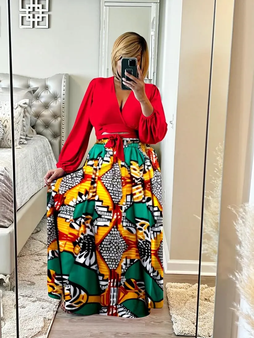 XFT Womens Sexy Plus Size 2 Piece Dress Outfits Long Sleeve Crop Top Long Skirts Set Fall Outfits for Women 2024
