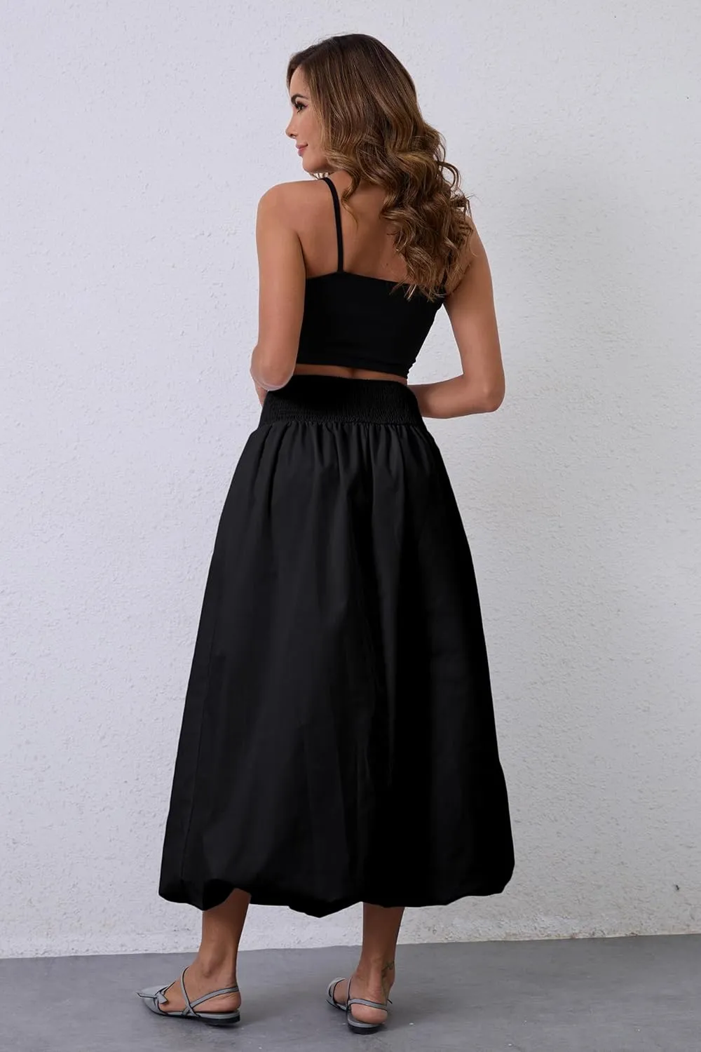 Y2K Bubble Maxi Skirts for Women A Line Long Pleated Casual Summer Skirts 2024 Elastic Waist Balloon Midi Skirt