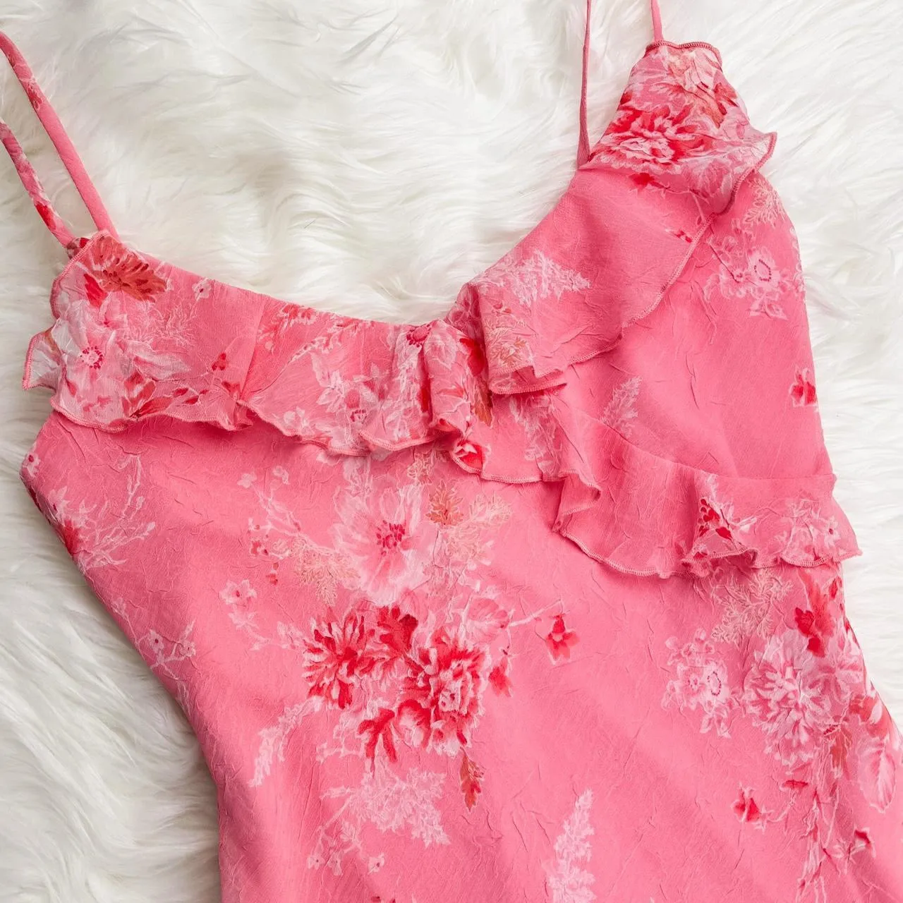 Y2K Peachy Ruffle Midi Dress (S)