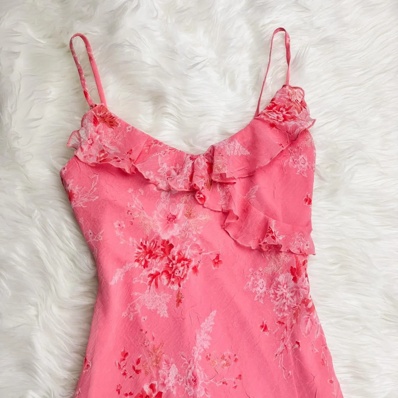 Y2K Peachy Ruffle Midi Dress (S)