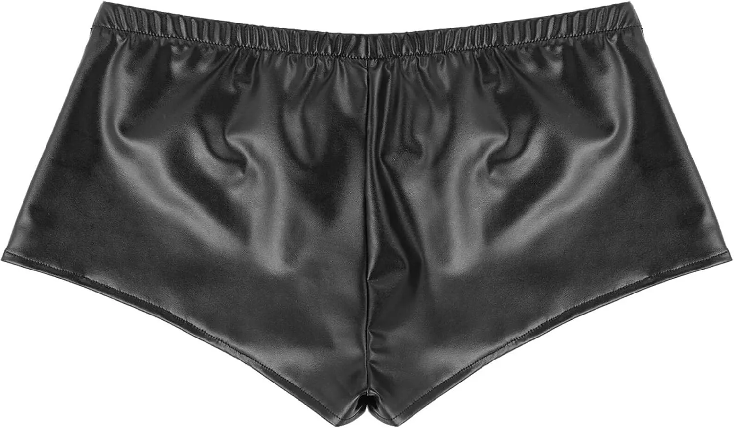 YINGJUN Mens Faux Leather Shorts Front Snap Button Underwear Elastic Waistband Briefs Exotic Apparel