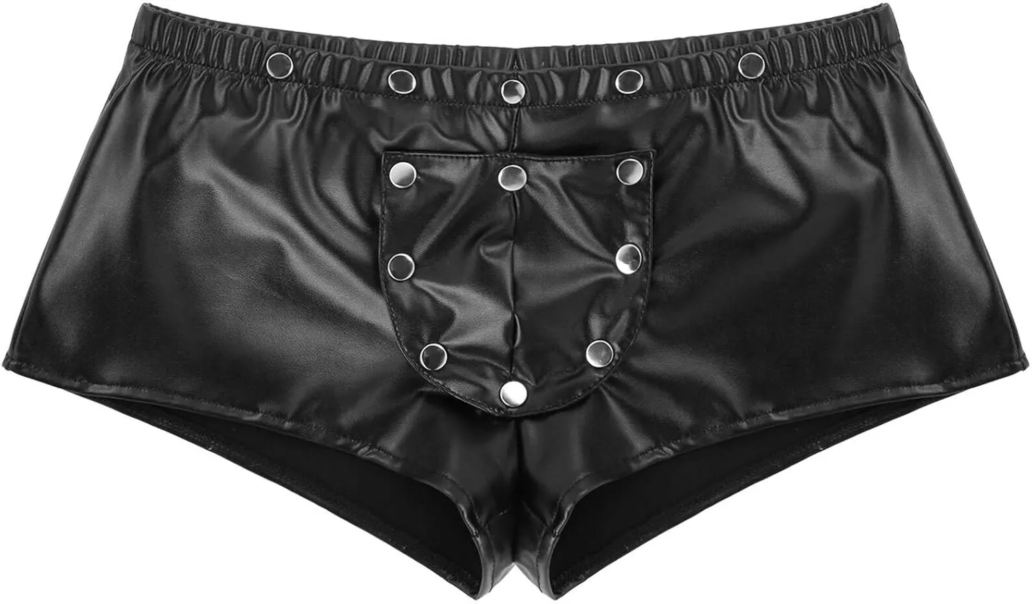 YINGJUN Mens Faux Leather Shorts Front Snap Button Underwear Elastic Waistband Briefs Exotic Apparel