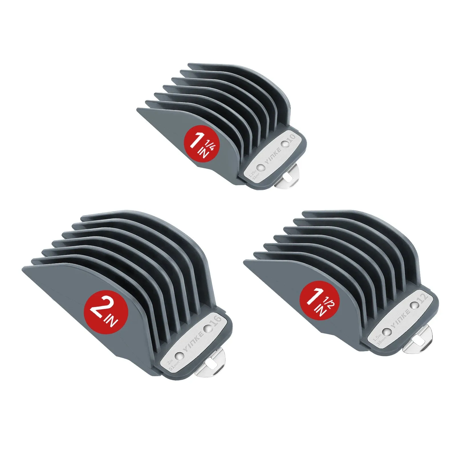 YINKE Professional Clipper Guards for Wahl Hair Clippers - Set of 3 Sizes (1.25" / 1.5" / 2") with Metal Clip - Compatible with Most Wahl Trimmers