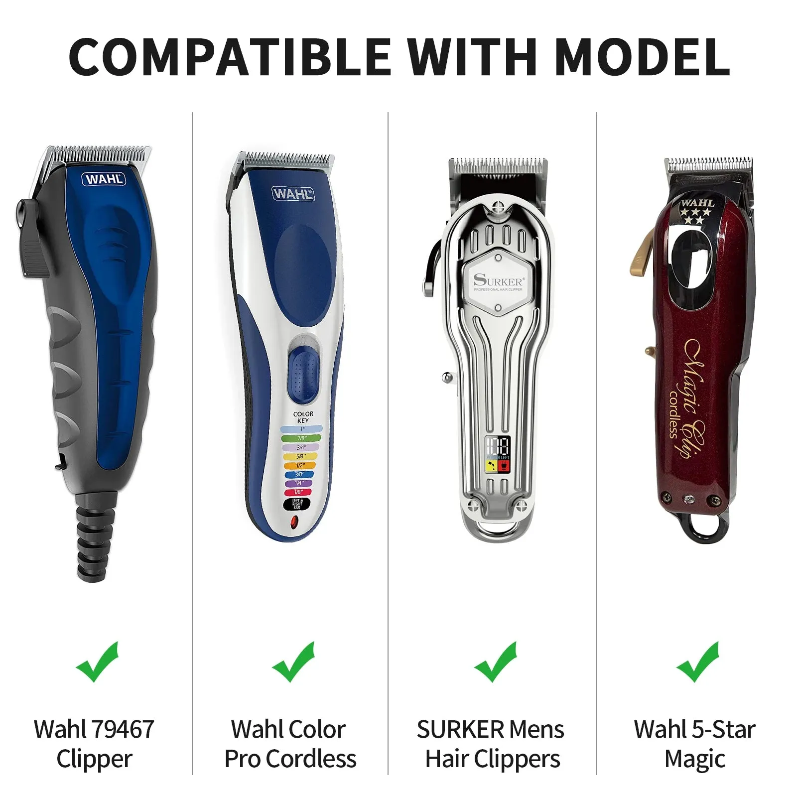YINKE Professional Clipper Guards for Wahl Hair Clippers - Set of 3 Sizes (1.25" / 1.5" / 2") with Metal Clip - Compatible with Most Wahl Trimmers