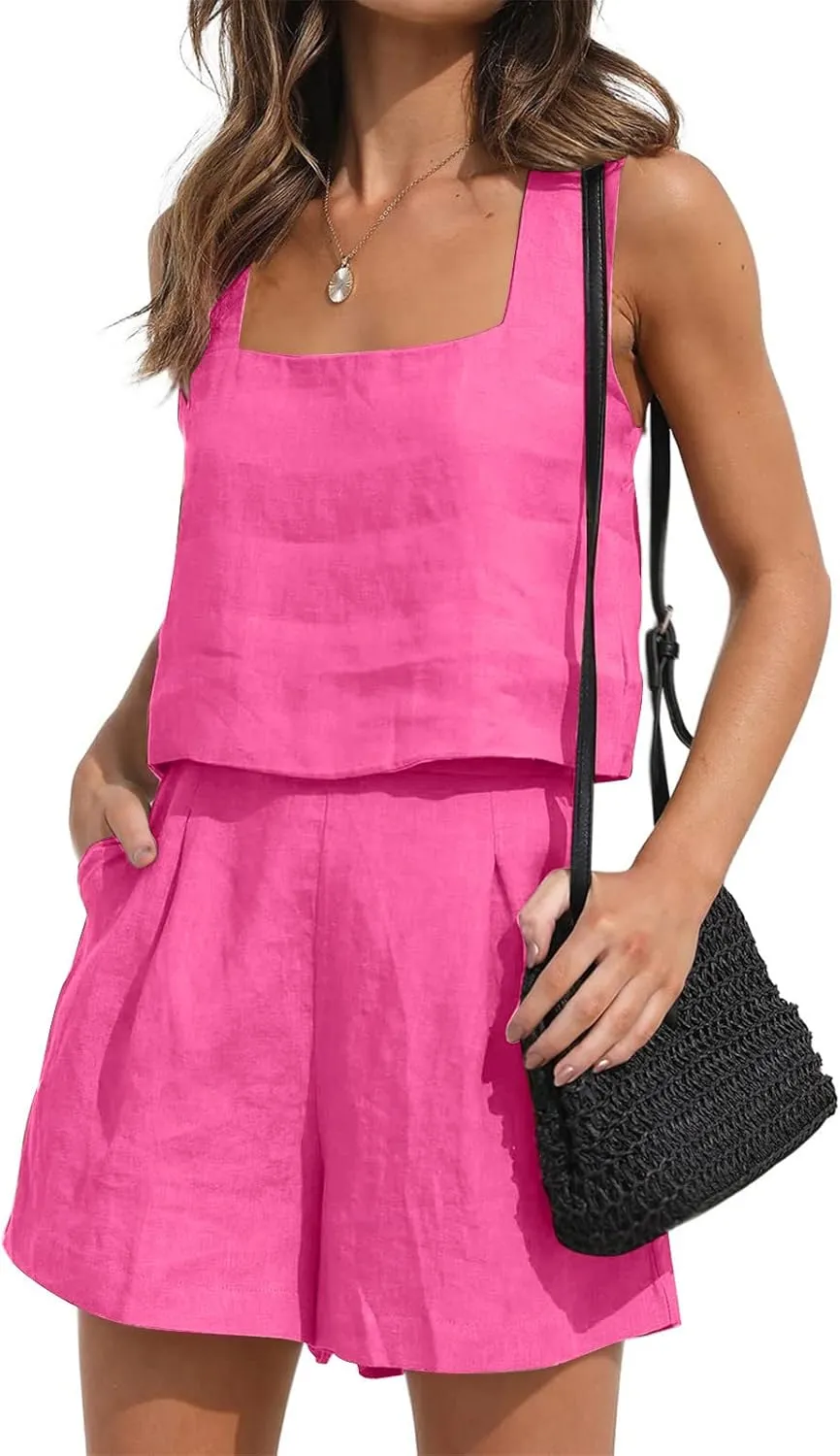 ZDRZK 2 Piece Shorts Set For Women Summer 2023 Trendy Sleeveless Crop Tank Top And High Waisted Shorts Romper Outfits