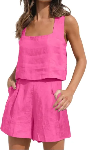 ZDRZK 2 Piece Shorts Set For Women Summer 2023 Trendy Sleeveless Crop Tank Top And High Waisted Shorts Romper Outfits