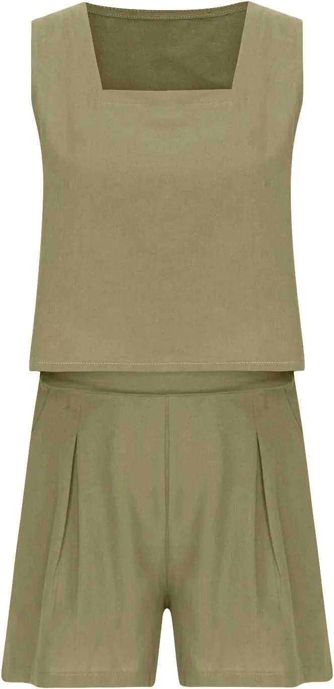 ZDRZK 2 Piece Shorts Set For Women Summer 2023 Trendy Sleeveless Crop Tank Top And High Waisted Shorts Romper Outfits