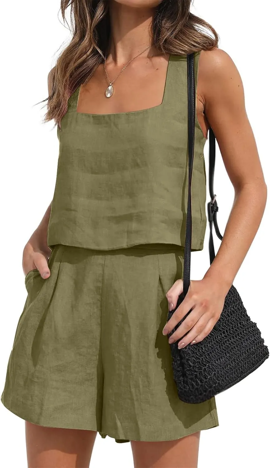 ZDRZK 2 Piece Shorts Set For Women Summer 2023 Trendy Sleeveless Crop Tank Top And High Waisted Shorts Romper Outfits