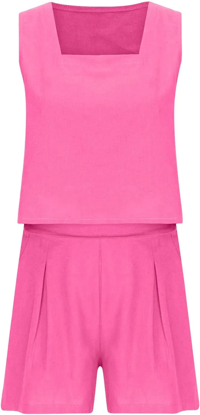 ZDRZK 2 Piece Shorts Set For Women Summer 2023 Trendy Sleeveless Crop Tank Top And High Waisted Shorts Romper Outfits