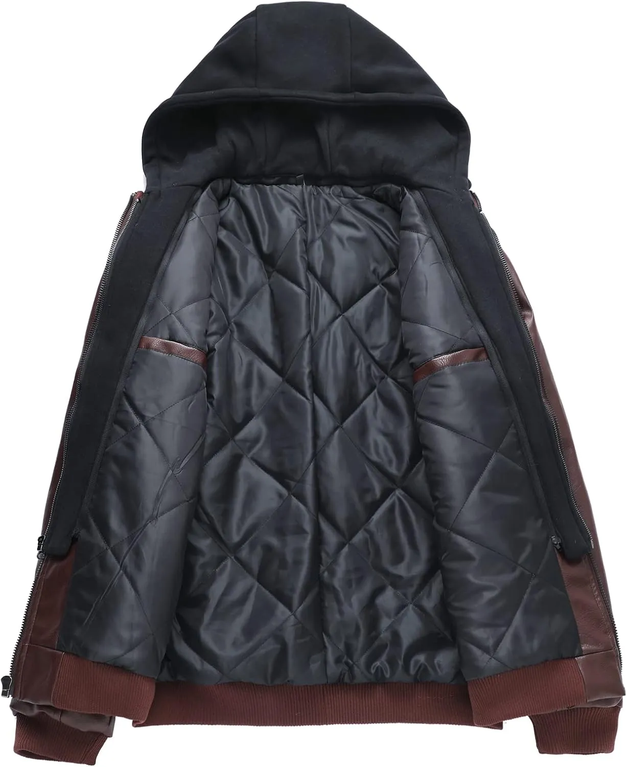 ZENTHACE Mens Full-Zip Faux Leather Hooded Motorcycle Jacket Outdoor Wear Coat