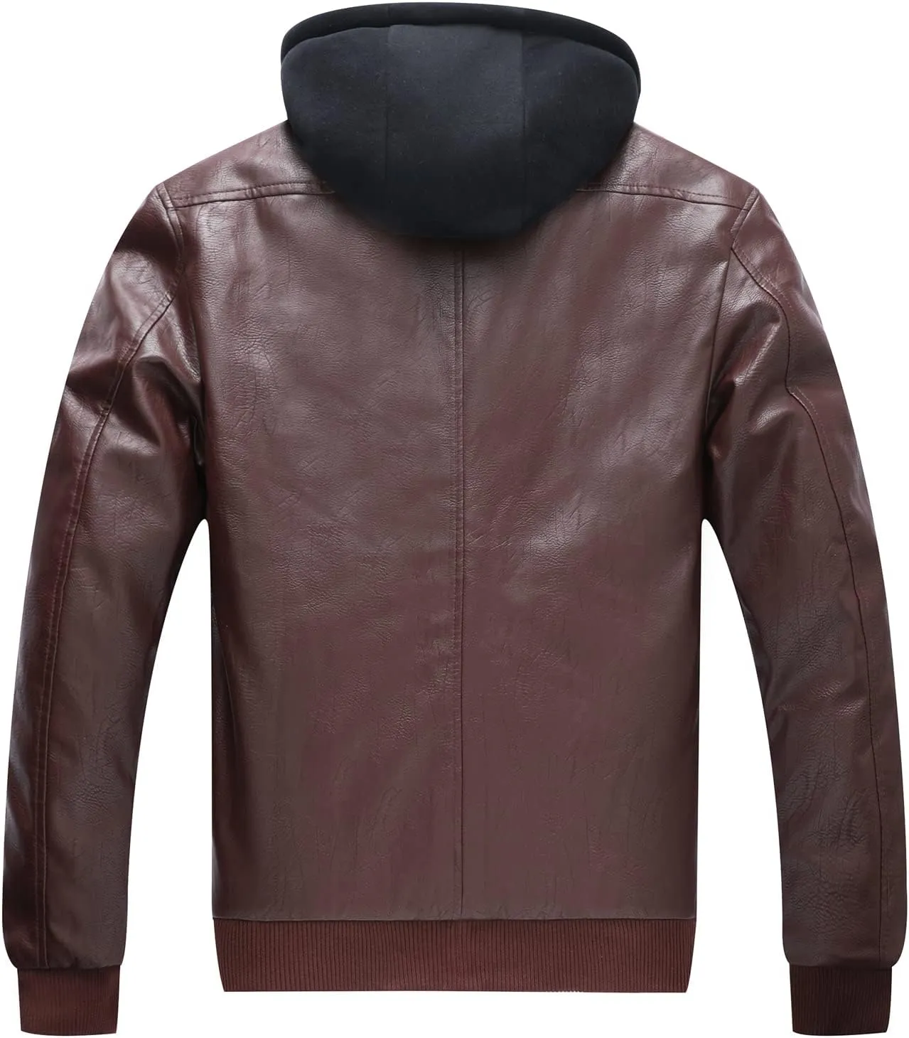 ZENTHACE Mens Full-Zip Faux Leather Hooded Motorcycle Jacket Outdoor Wear Coat