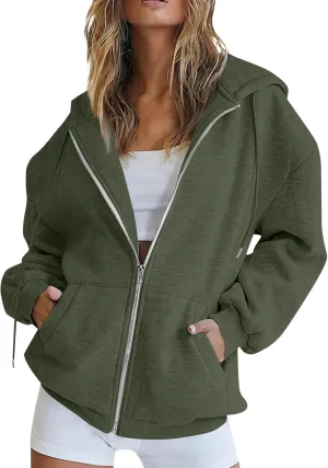 Zip Up Hoodie Women Fleece Lined Long Sleeve Oversized Sweatshirt Cute Hoodies Y2K Trendy Fall Jackets with Pockets