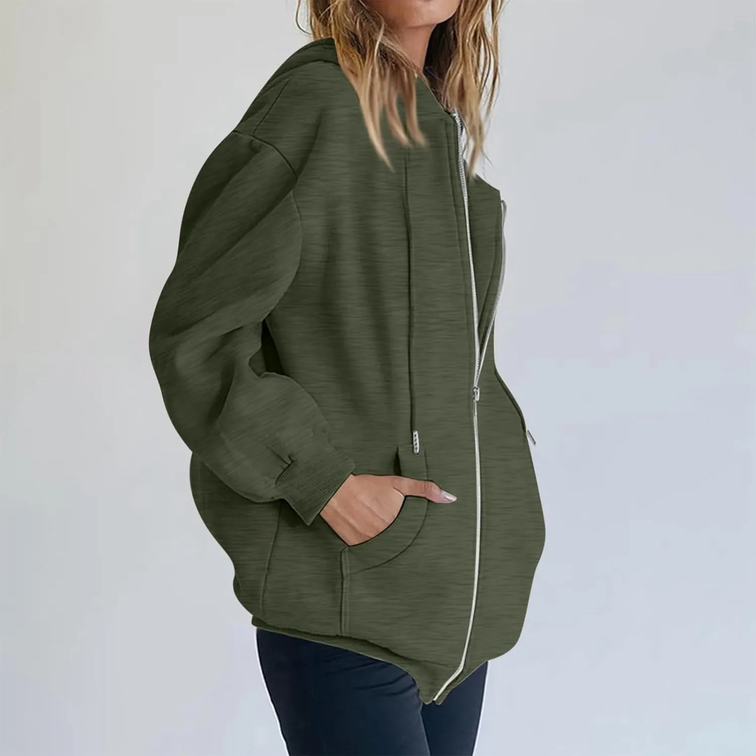Zip Up Hoodie Women Fleece Lined Long Sleeve Oversized Sweatshirt Cute Hoodies Y2K Trendy Fall Jackets with Pockets